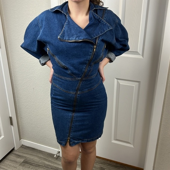 Vintage 90s Y2K Denim Zipper Motorcycle Dress - Picture 6 of 15